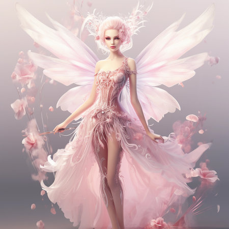 cute pink fairy girl with wings. ai generatedの素材