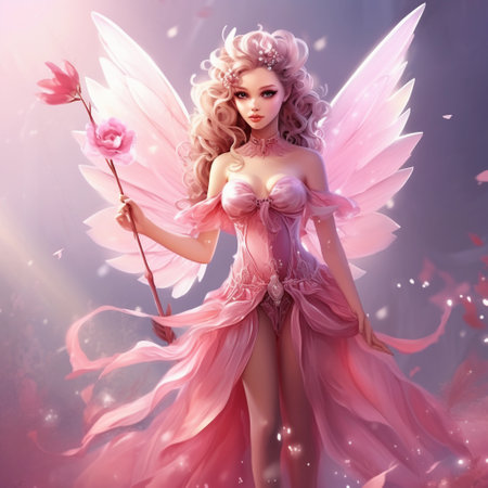 cute pink fairy girl with wings. ai generatedの素材