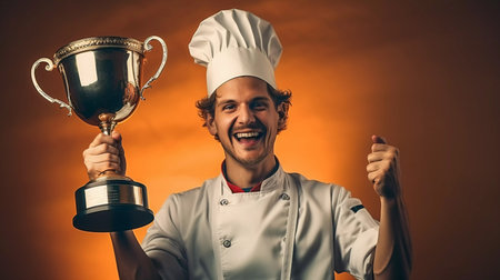 male chef with championship cup. ai generatedの素材