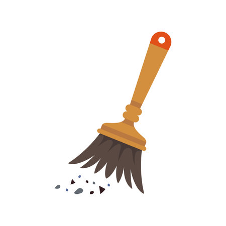 Small broom sweeping up trash. Flat vector illustration.のイラスト素材