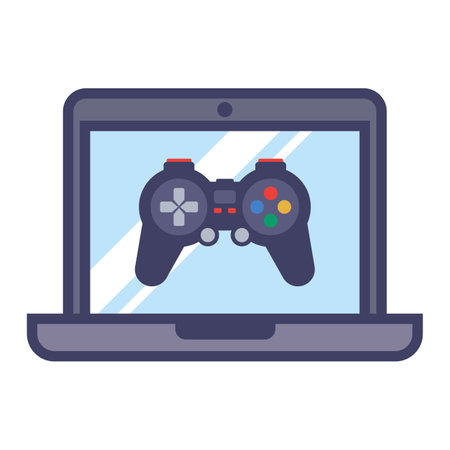 laptop computer joystick on screen. gaming computerのイラスト素材