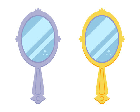 a small mirror for applying women makeup. preening herself in front of the mirror.のイラスト素材