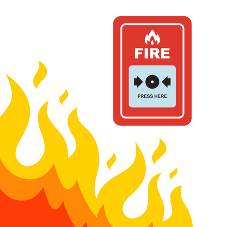 Fire alarm and open flame in the building. Fire safety.のイラスト素材