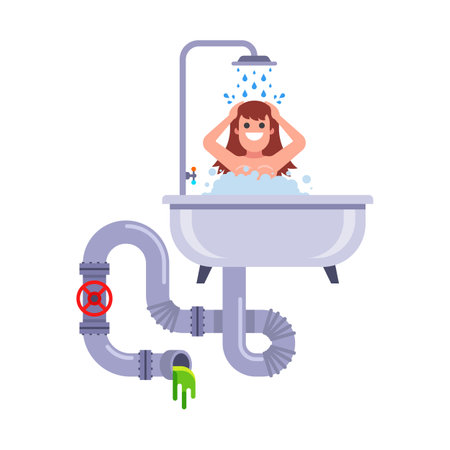 bathroom sewer diagram. Where does dirty water goのイラスト素材