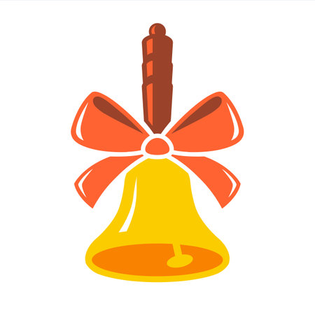 yellow bell with a red bow. ringing bell for class.のイラスト素材