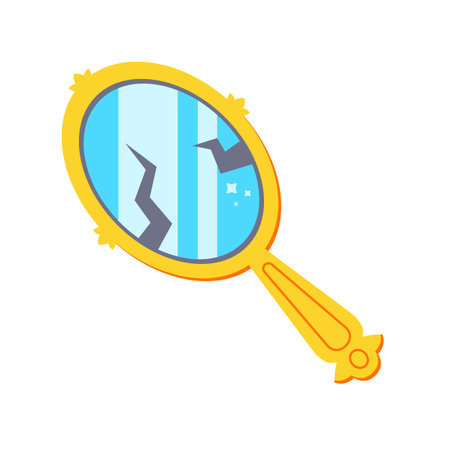 A broken small mirror in a gold frame. A bad omen.のイラスト素材
