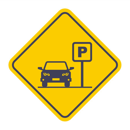 Black icon of car and sign of permission to park. Road sign for stopping transport.のイラスト素材