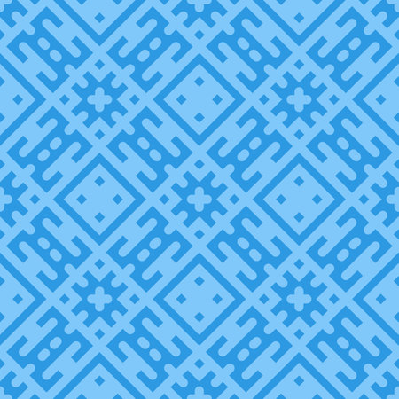 Blue geometric ornament flat illustration. squares ornament.のイラスト素材