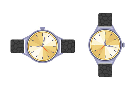 Realistic wristwatch showing time. Men accessory.のイラスト素材