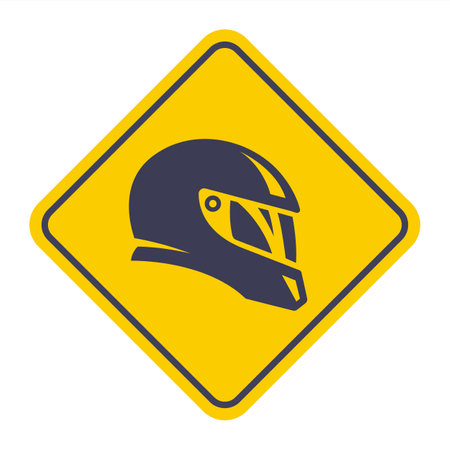 Black pictogram of a motorcycle helmet. Helmet full face on a yellow background.のイラスト素材
