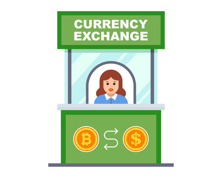 green currency exchange kiosk. buying dollar at the exchange officeのイラスト素材