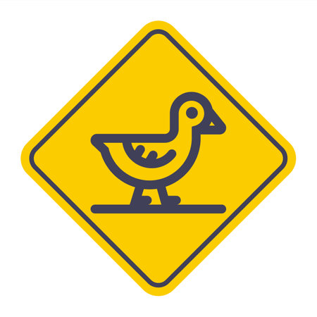Black duck icon on yellow background. road sign.のイラスト素材