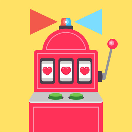 Slots design on yellow background, heart match. love win.のイラスト素材