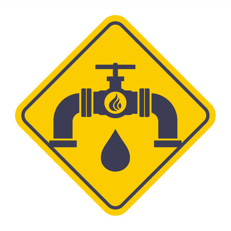 Pipe with valve icon on yellow background. Flat illustrationのイラスト素材