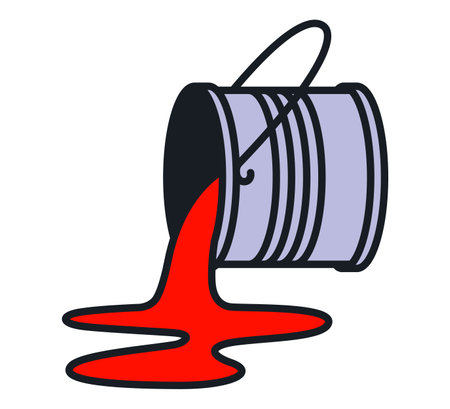 tin can with red paint. pour the paint from the can. flat vector illustration.のイラスト素材