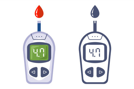 Glucometer. Blood sugar test. Medical device for monitoring blood glucose levels at home. Flat illustrationのイラスト素材