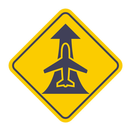 Flat image of black silhouette of passenger plane taking off, arrow pointing up.のイラスト素材
