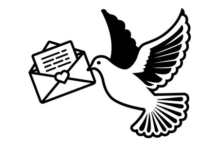Black illustration pigeon with letter. letter delivery. flat illustration.のイラスト素材