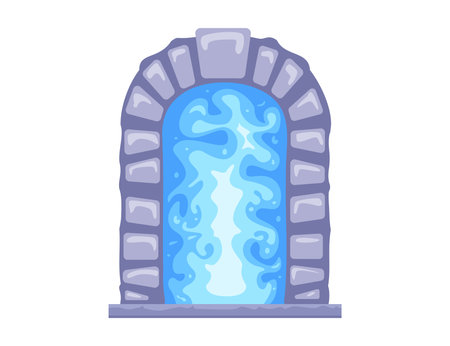 Magic blue portal. Stone arch. Flat illustration.のイラスト素材