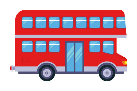 Red double decker english public bus. flat illustration.のイラスト素材