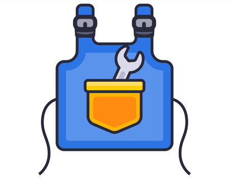 Blue work apron with a wrench. Flat vector illustration.のイラスト素材