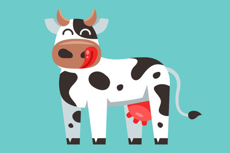 Cute cow in a village meadow. Flat illustration.のイラスト素材