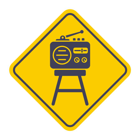 A portable radio stands on a chair. Flat illustration.のイラスト素材