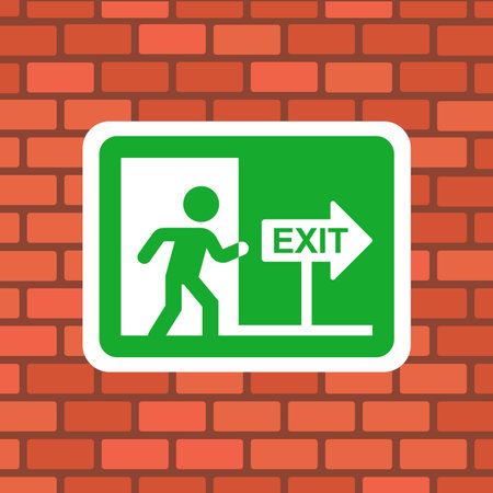 Exit sign on the wall. Flat illustration.のイラスト素材