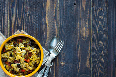 Italian pasta with vegetables: zucchini, tomatoes, peppers and potatoの写真素材
