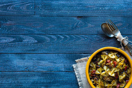 Italian pasta with vegetables: zucchini, tomatoes, peppers and potatoの写真素材