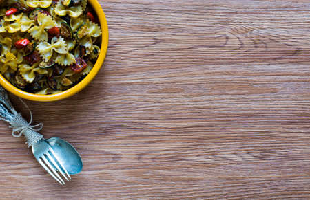 Italian pasta with vegetables: zucchini, tomatoes, peppers and potatoの写真素材