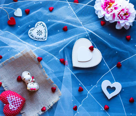 Valentine's Day background, with hearts and various romantic elementsの写真素材