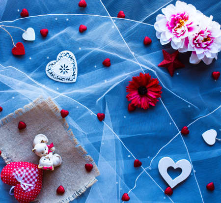 Valentine's Day background, with hearts and various romantic elementsの写真素材