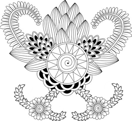 Black and white floral pattern for coloring book in doodle style. Vector elements for design. Good for art therapy, meditation and design of wrapping and textile.のイラスト素材