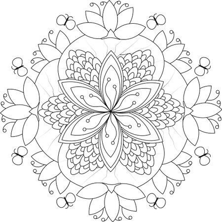Black and white floral pattern for coloring book in doodle style. Vector elements for design. Good for art therapy, meditation and design of wrapping and textile.のイラスト素材
