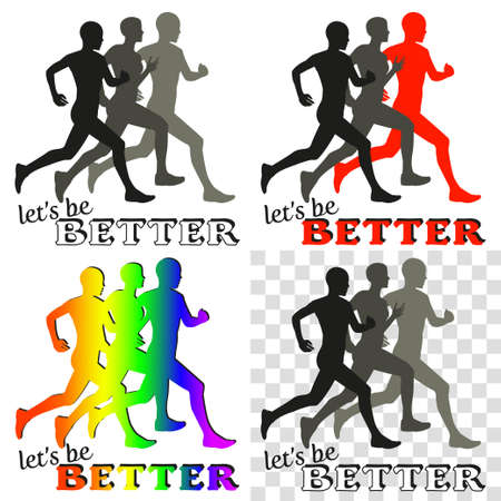 Inspiring poster with running people silhouettes. Vector flat illustrationのイラスト素材