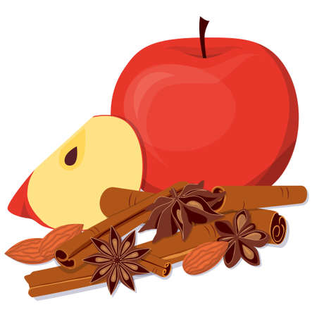 Apples, almond and fragrant spices. Flat vector illustrationのイラスト素材