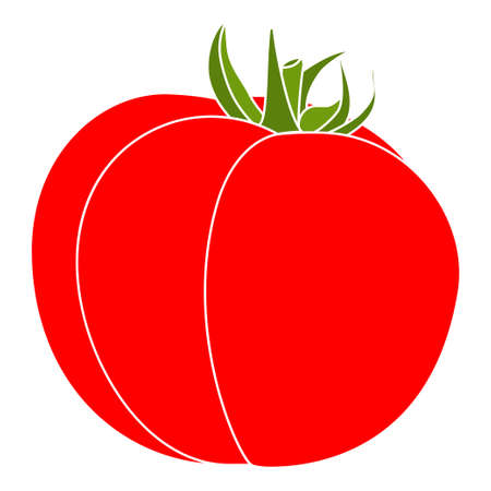 Single tomato isolated on white background. Flat vector illustration for gift card, flyer, certificate, banner, poster, restaurant menu, sticker, badge, sign, stamp, logo banner icon or labelのイラスト素材