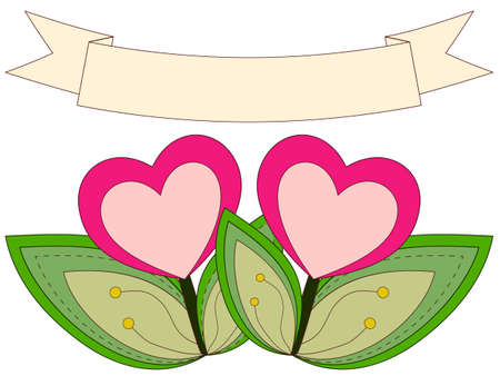 Colorful heart plants under ribbon with place for text. Valentine day holiday vector illustration for gift card, poster, flyer, certificate or bannerのイラスト素材