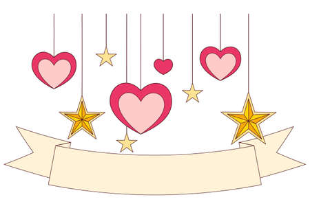 Colorful poster - ribbon, hearts and stars. Valentine day holiday vector illustration for gift card, flyer, certificate or bannerのイラスト素材