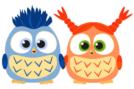 Valentine day colorful poster with cute owl couple. Romantic vector illustration for gift card, flyer, certificate or bannerのイラスト素材