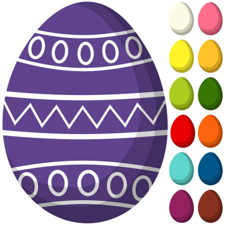 Colorful purple ultra violet easter chocolate pattern cover egg poster. Bright holiday vector illustration for gift card certificate banner sticker, badge sign, stamp, icon label.のイラスト素材