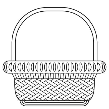 Line art black and white wicker basket shopping cart icon poster. Coloring book page for adults and kids. Vector illustration for gift card, flyer, certificate or banner, icon, logo, patch, stickerのイラスト素材