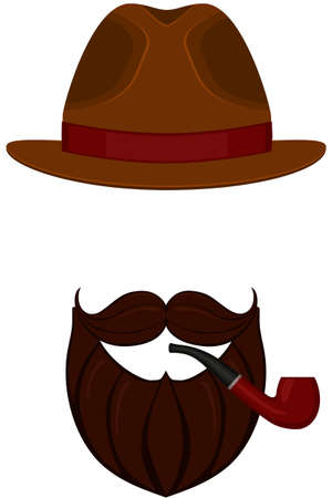 Icon poster man father dad day avatar elements set hat mustache smoking pipe beard. Hipster fashion holiday vector illustration gift card certificate banner sticker badge stamp logo, label.のイラスト素材