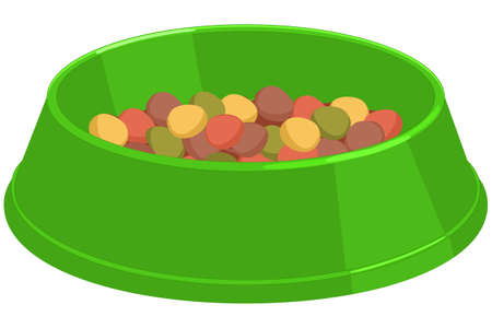 Colorful cartoon pet food bowl. Cat or dog care themed vector illustrationのイラスト素材