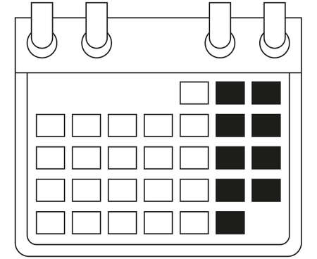 Line art black and white calendar icon. Vector illustration for gift card, flyer, certificate banner, icon, patch sticker.のイラスト素材