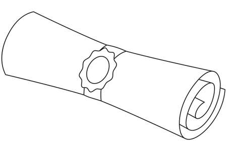 Line art black and white diploma scroll.のイラスト素材