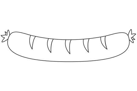 Line art black and white sausage. Comfort fast food vector illustration for gift card certificate banner sticker, badge, sign, stamp,  label, icon, poster, patchのイラスト素材