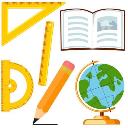 Cartography and measurements 6 colorful cartoon icon set. Education theme vector illustration for certificate banner sticker, badge, sign, stamp, logo, label, icon, poster, patch, stickerのイラスト素材