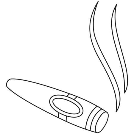 Line art black and white lighted cigar. Wild west themed vector illustration for gift card certificate sticker, badge, sign, stamp, logo, label, icon, poster, patch, banner invitationのイラスト素材